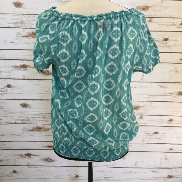 Joe Fresh Peasant Blouse Women Medium Green Cotton Elastic Neckline - Picture 5 of 9